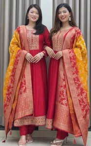 Bananasilk Anarkali Kurti Pant Dupatta Set | Festive Special Premium Ethnic Wear