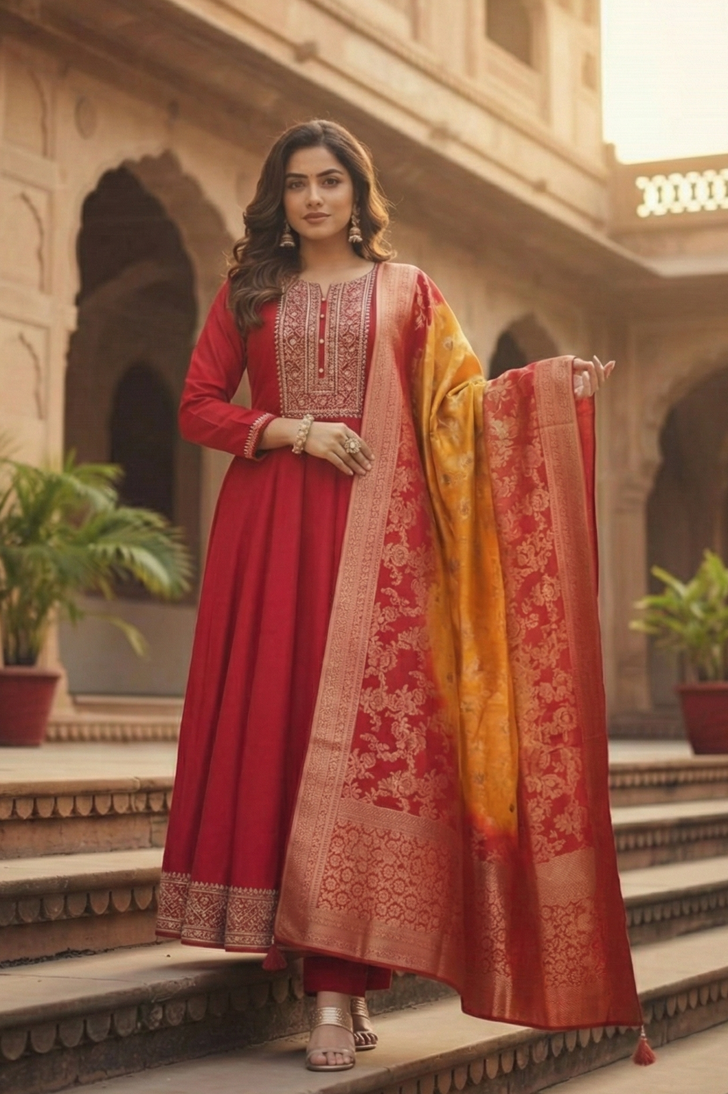 Bananasilk Anarkali Kurti Pant Dupatta Set | Festive Special Premium Ethnic Wear