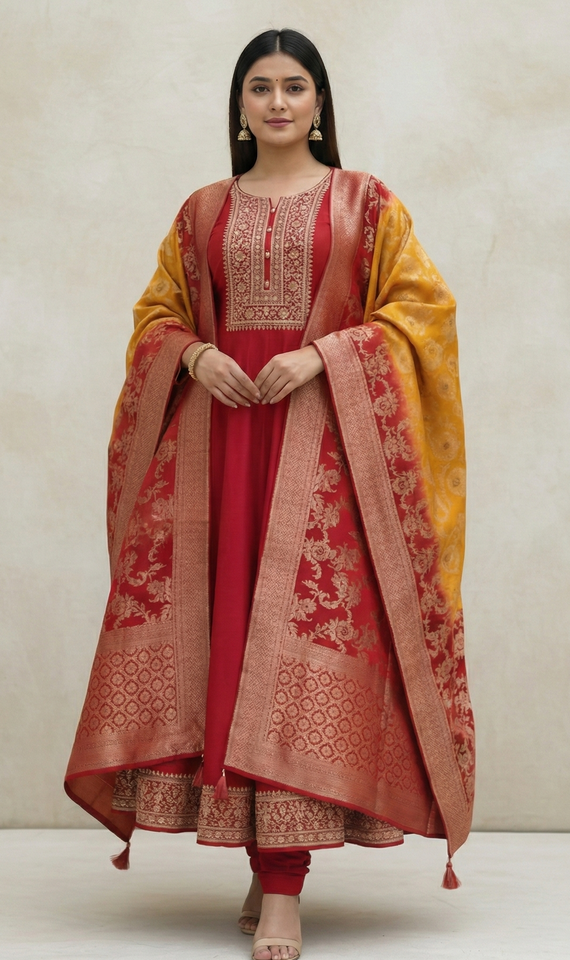 Bananasilk Anarkali Kurti Pant Dupatta Set | Festive Special Premium Ethnic Wear